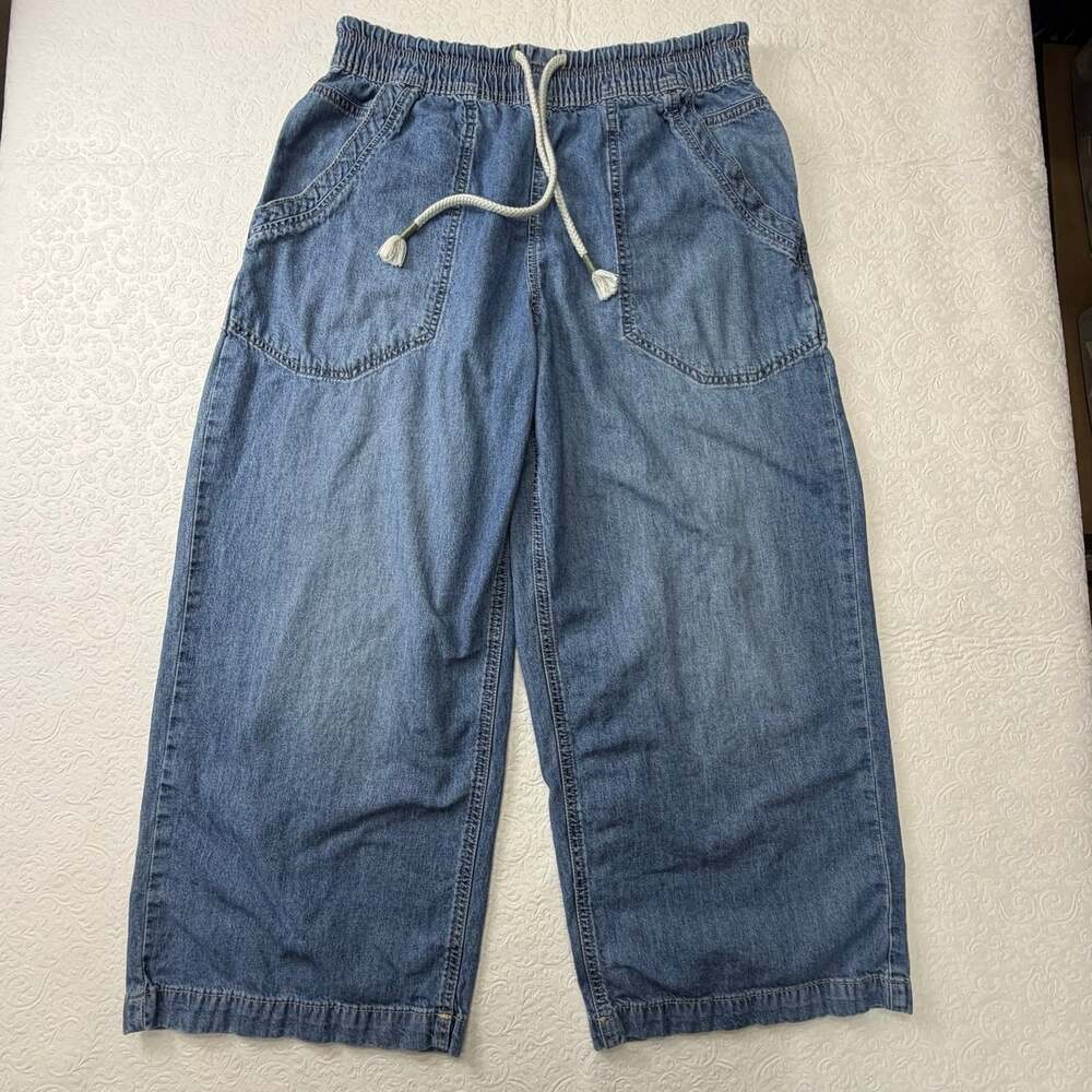 Free People We The Free Easy Peasy Pull-On Jeans M, med wash blue "No Problem"